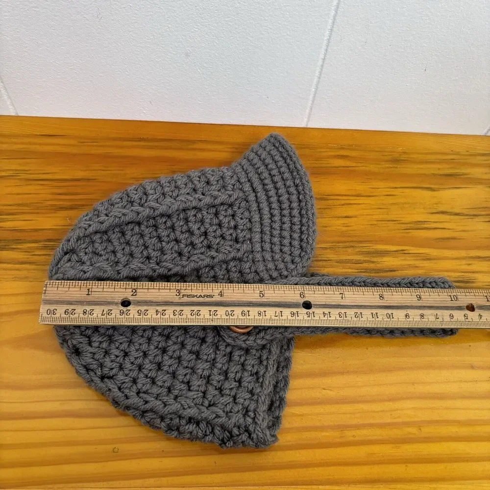 Hand Knit Baby English Riding Hat Gray with Chin Strap 6mo-12mo‎ Acrylic